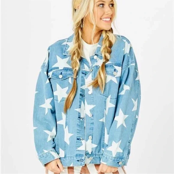 Altar'd State Denim Jean Jacket With Stars - Picture 11 of 11